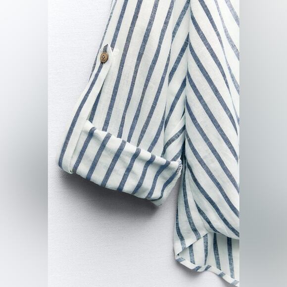 Zara STRIPED LINEN BLEND TOP Size Large - Picture 6 of 13
